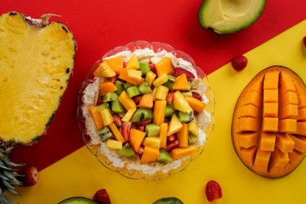 fruits dessert mix around colorful background