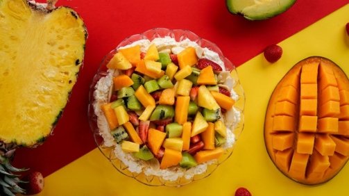fruits dessert mix around colorful background