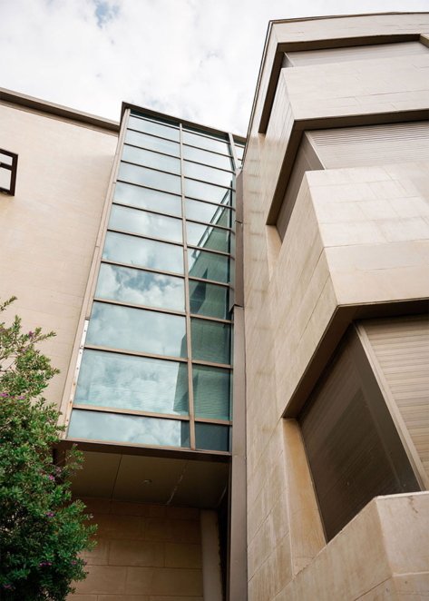 bottom view of a luxurious stone cladded villa